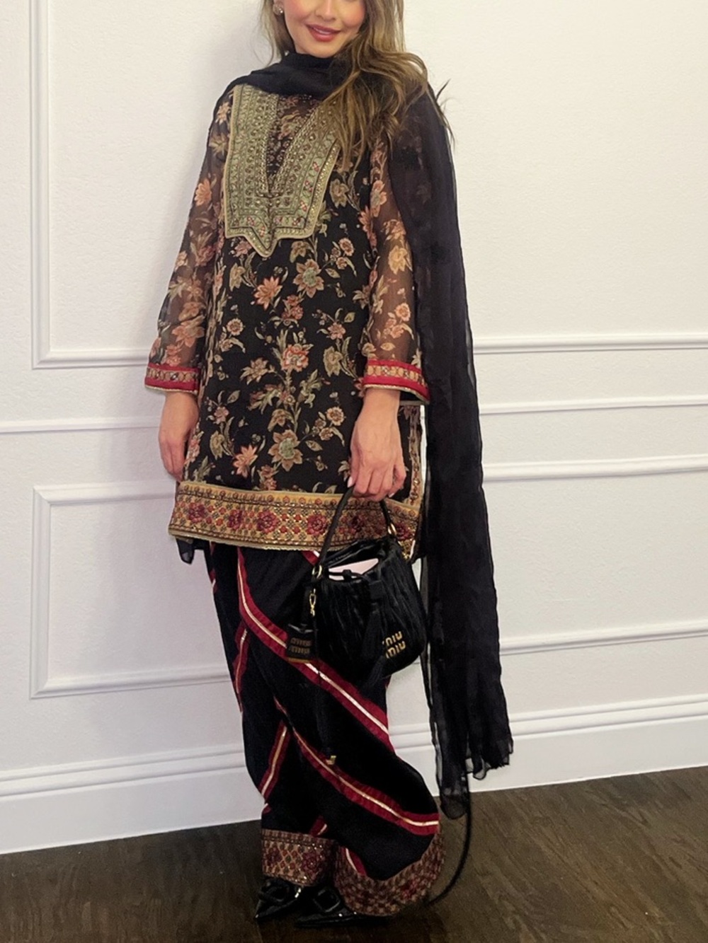 Ethnic Embroidered Black Floral Women’s kameez with gota shalwar